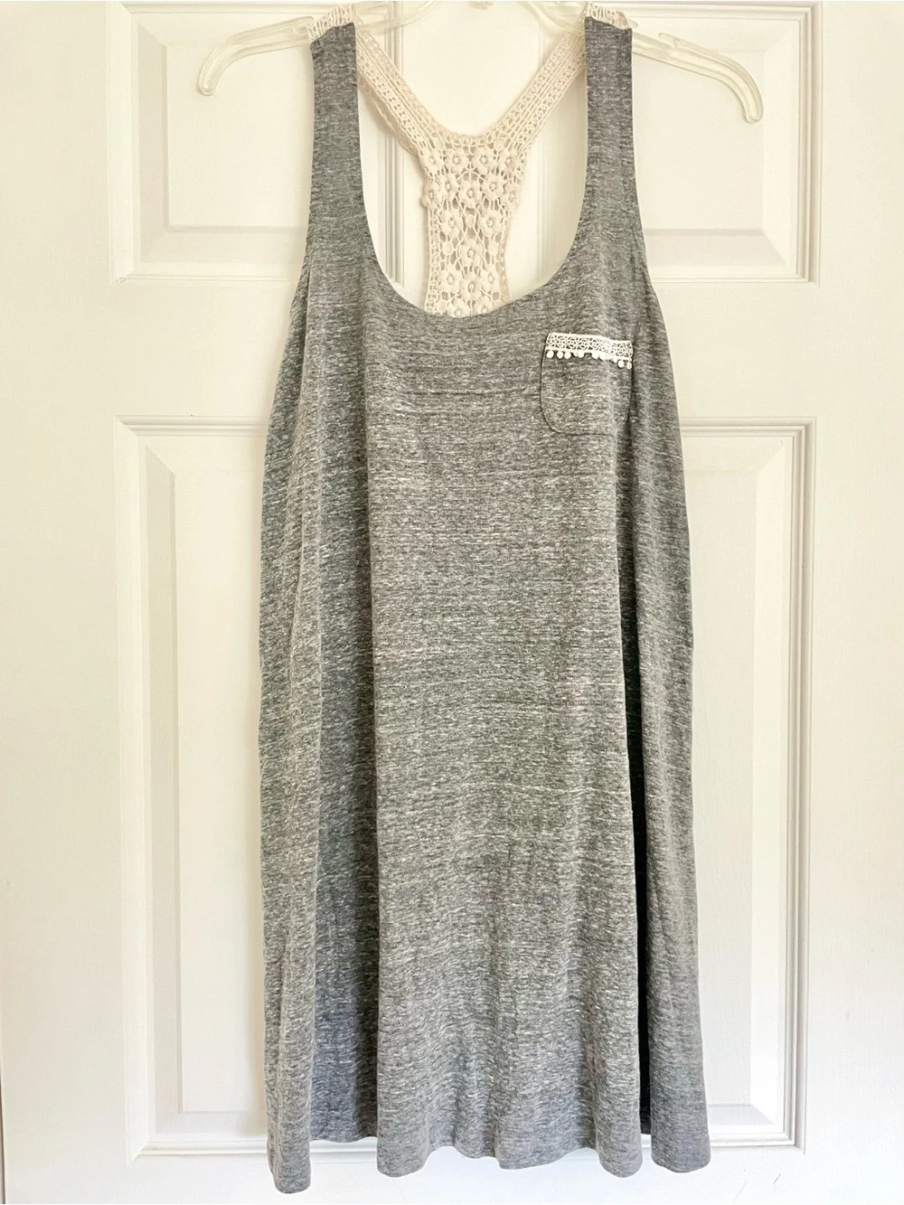 Lucky Brand Heather Gray Cover-Up Dress with Crochet Trim
